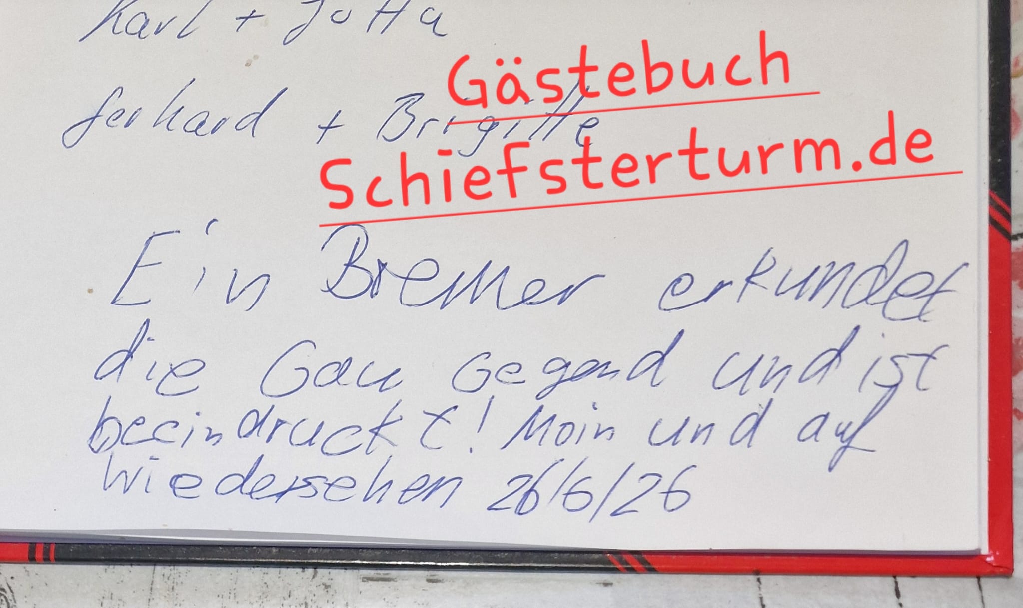 Gästebuch Schiefer Turm Gau-Weinheim